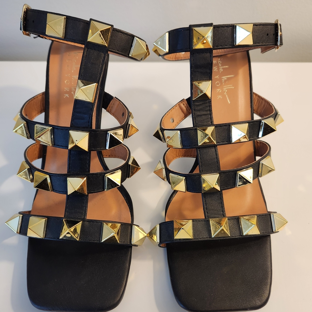 Elegant Black and Gold Studded Sandals